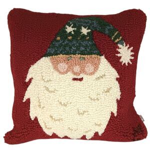 Santa Christmas Hooked Wool Pillow Laura Megroz 18" x 18" by Chandler 4 Corners